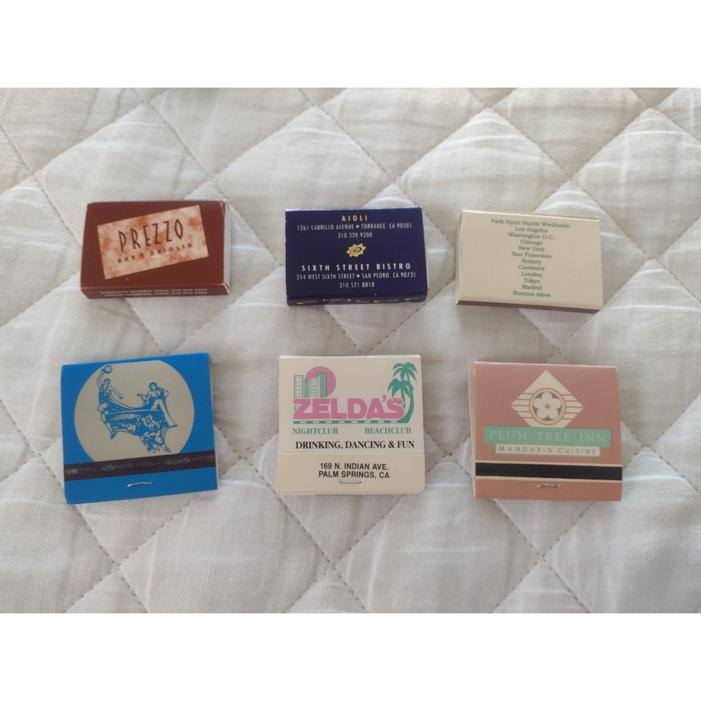 Vtg 90s SoCal Matchbooks Lot Zeldas Palm Springs Prezzo Aioli Torrance Park Hyat - Picture 2 of 3